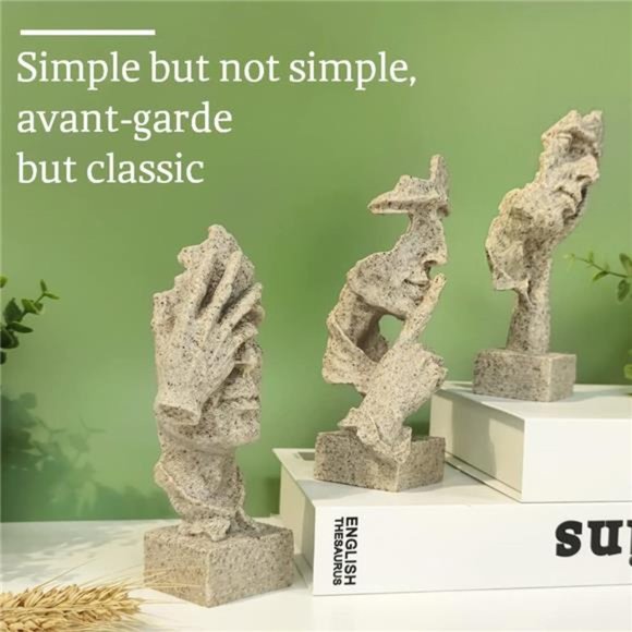 3 Pcs Thinker Statue, Silence is Gold Abstract Art Figurine, No Hear No See - Picture 2 of 6